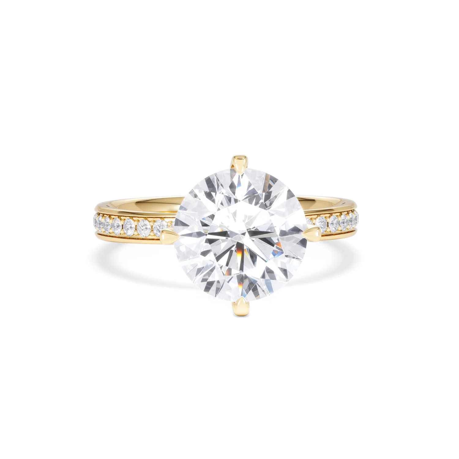 Origin Twist 3.00ct Round Cut Lab Diamond Solitaire Engagement Ring with Side Stones in 18K Yellow Gold - Image 8