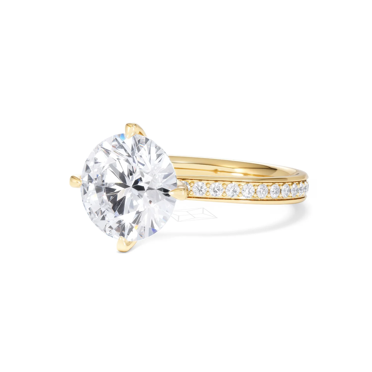 Origin Twist 3.00ct Round Cut Lab Diamond Solitaire Engagement Ring with Side Stones in 18K Yellow Gold - Image 81