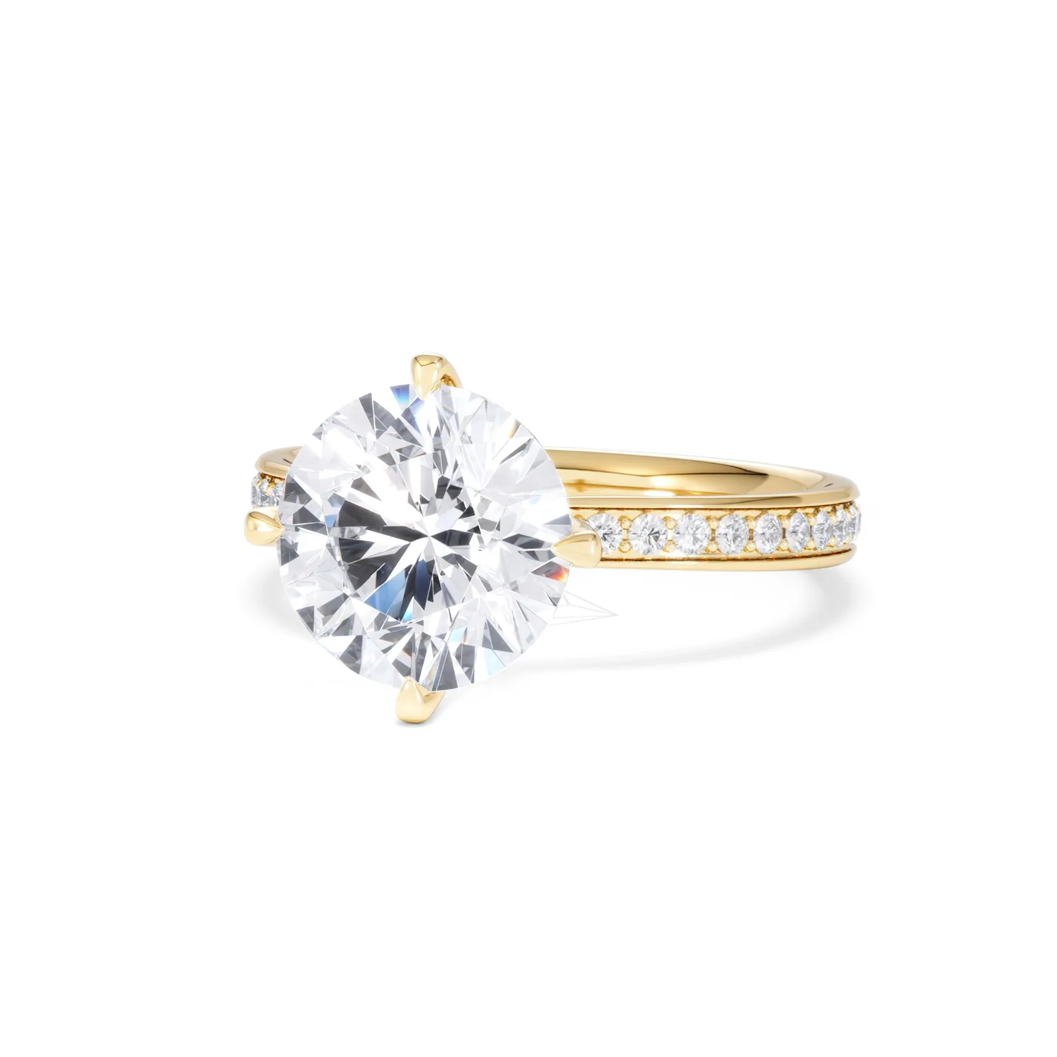 Origin Twist 3.00ct Round Cut Lab Diamond Solitaire Engagement Ring with Side Stones in 18K Yellow Gold - Image 83