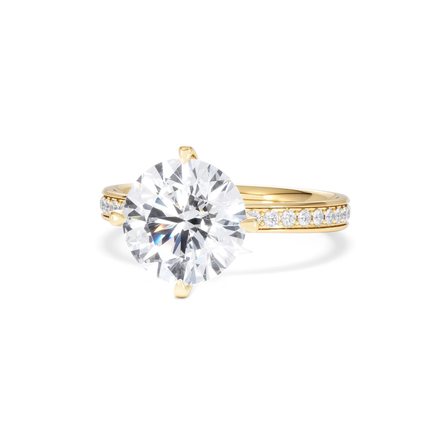 Origin Twist 3.00ct Round Cut Lab Diamond Solitaire Engagement Ring with Side Stones in 18K Yellow Gold - Image 84