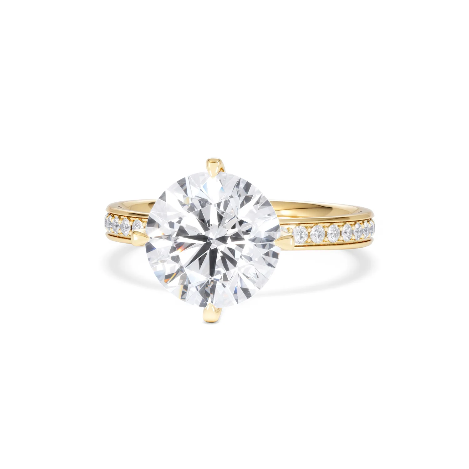 Origin Twist 3.00ct Round Cut Lab Diamond Solitaire Engagement Ring with Side Stones in 18K Yellow Gold - Image 85