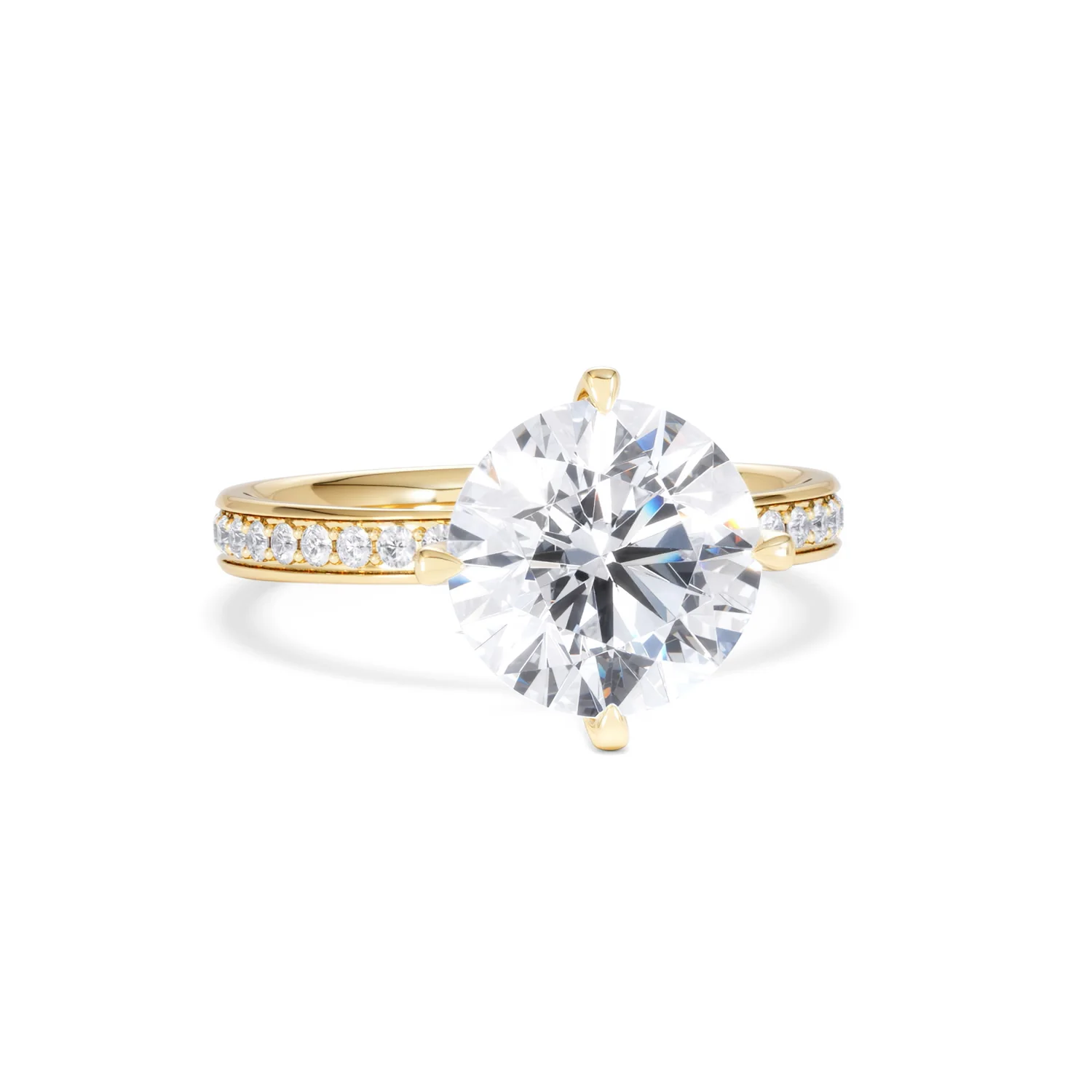 Origin Twist 3.00ct Round Cut Lab Diamond Solitaire Engagement Ring with Side Stones in 18K Yellow Gold - Image 9