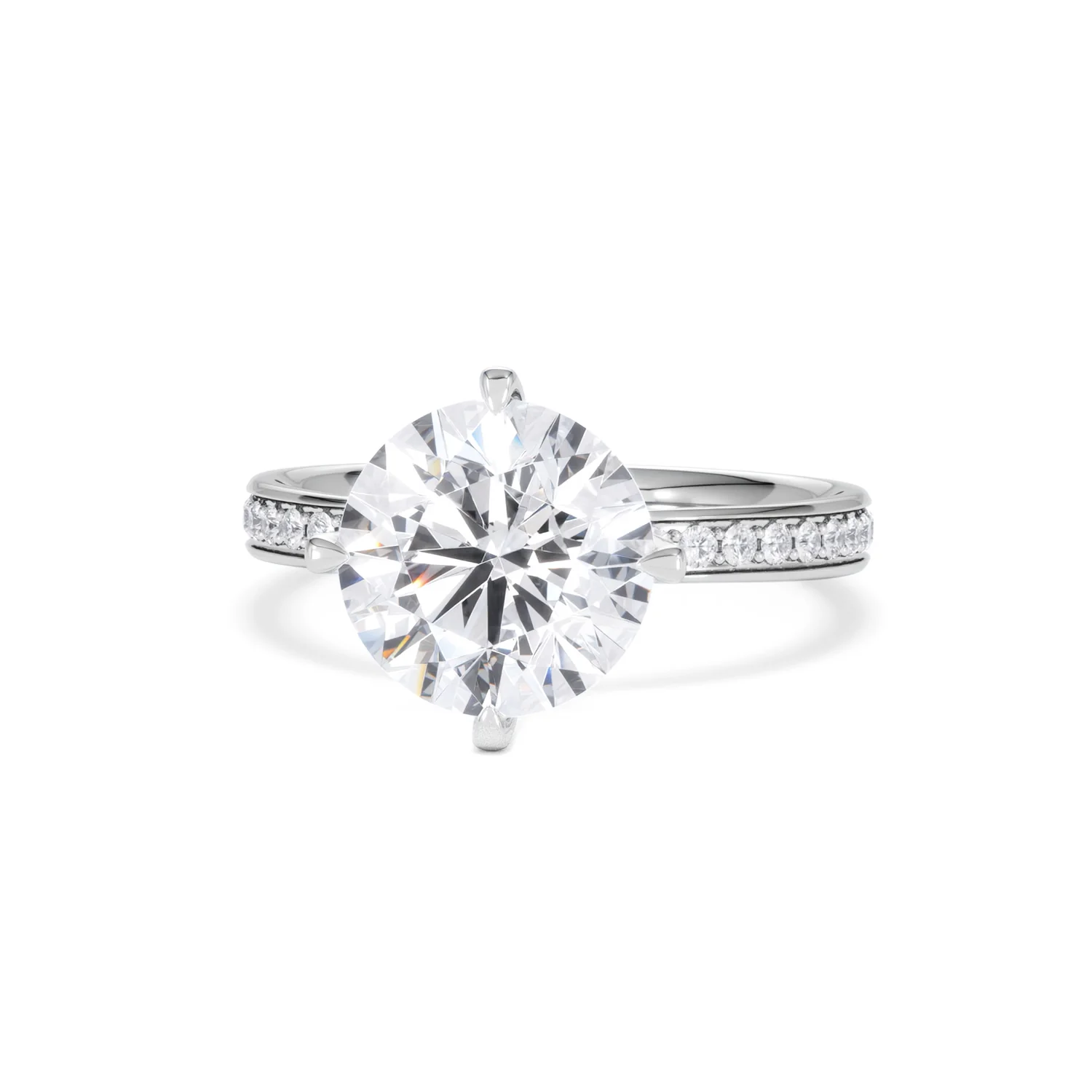 Origin Twist 3.00ct Round Cut Lab Diamond Solitaire Engagement Ring with Side Stones in Platinum - Image 85