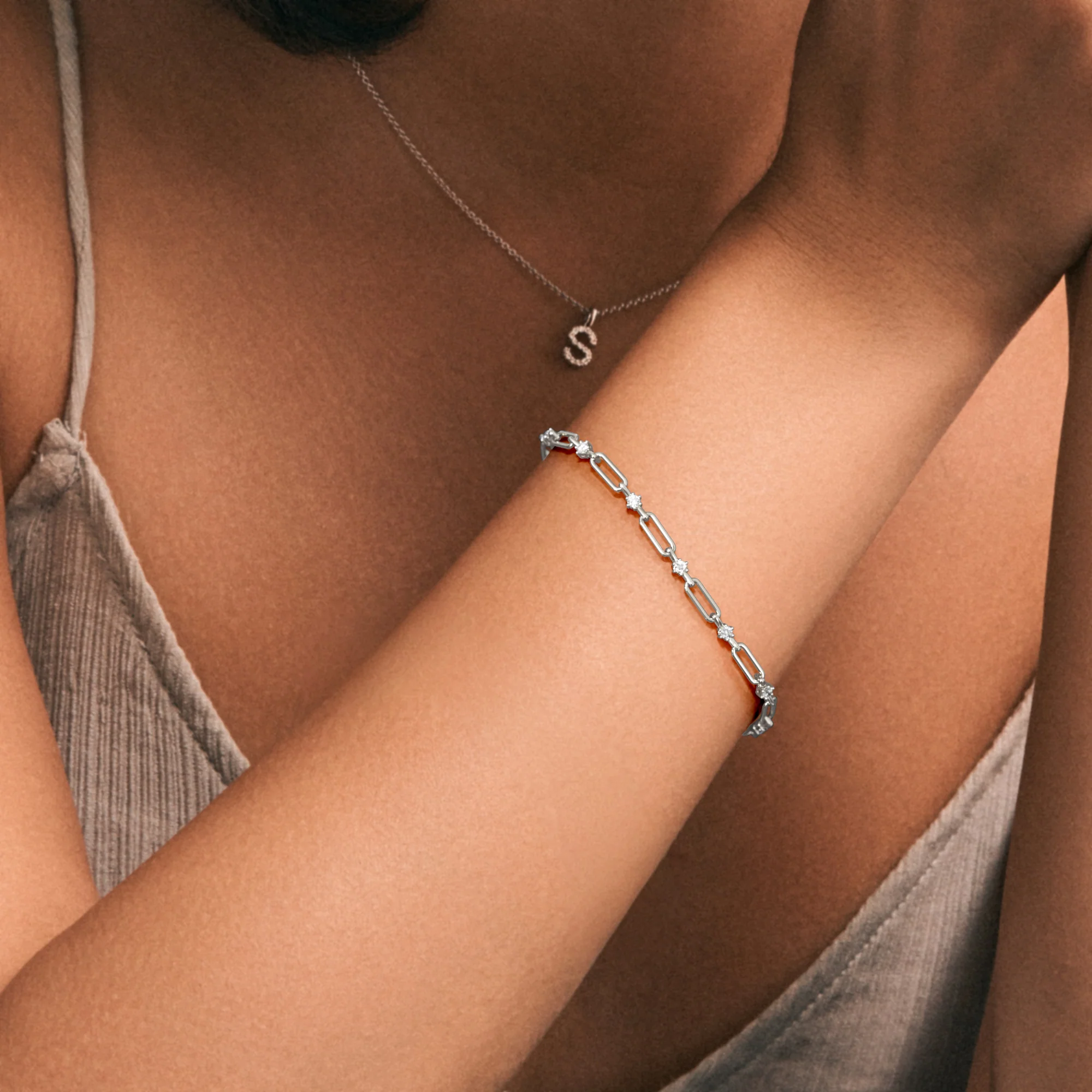 Paperclip 0.36ct Lab Diamond Link Bracelet in 18K White Gold - Image 2