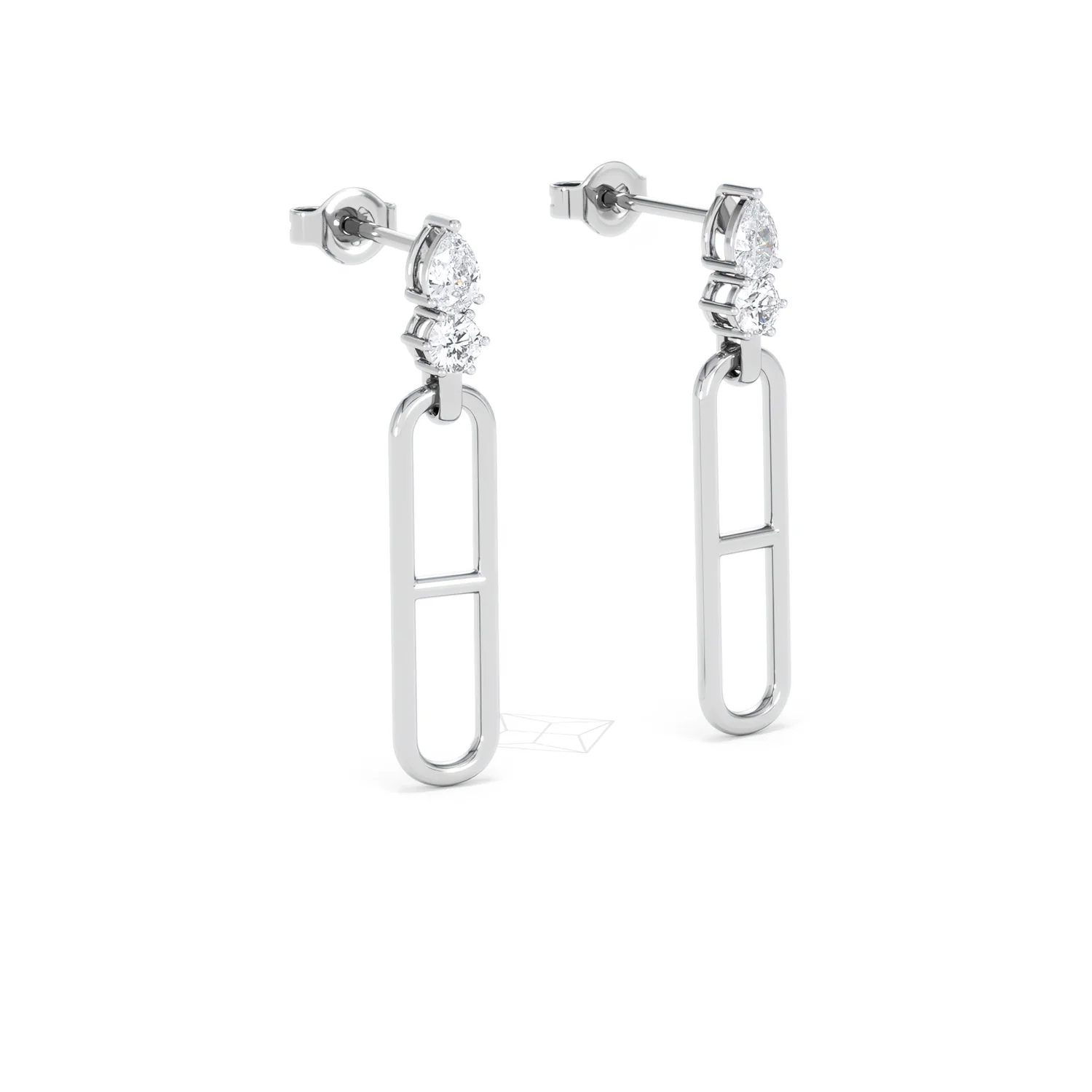 Paperclip 0.47ct Lab Diamond Drop Link Earrings in 18K White Gold - Image 16