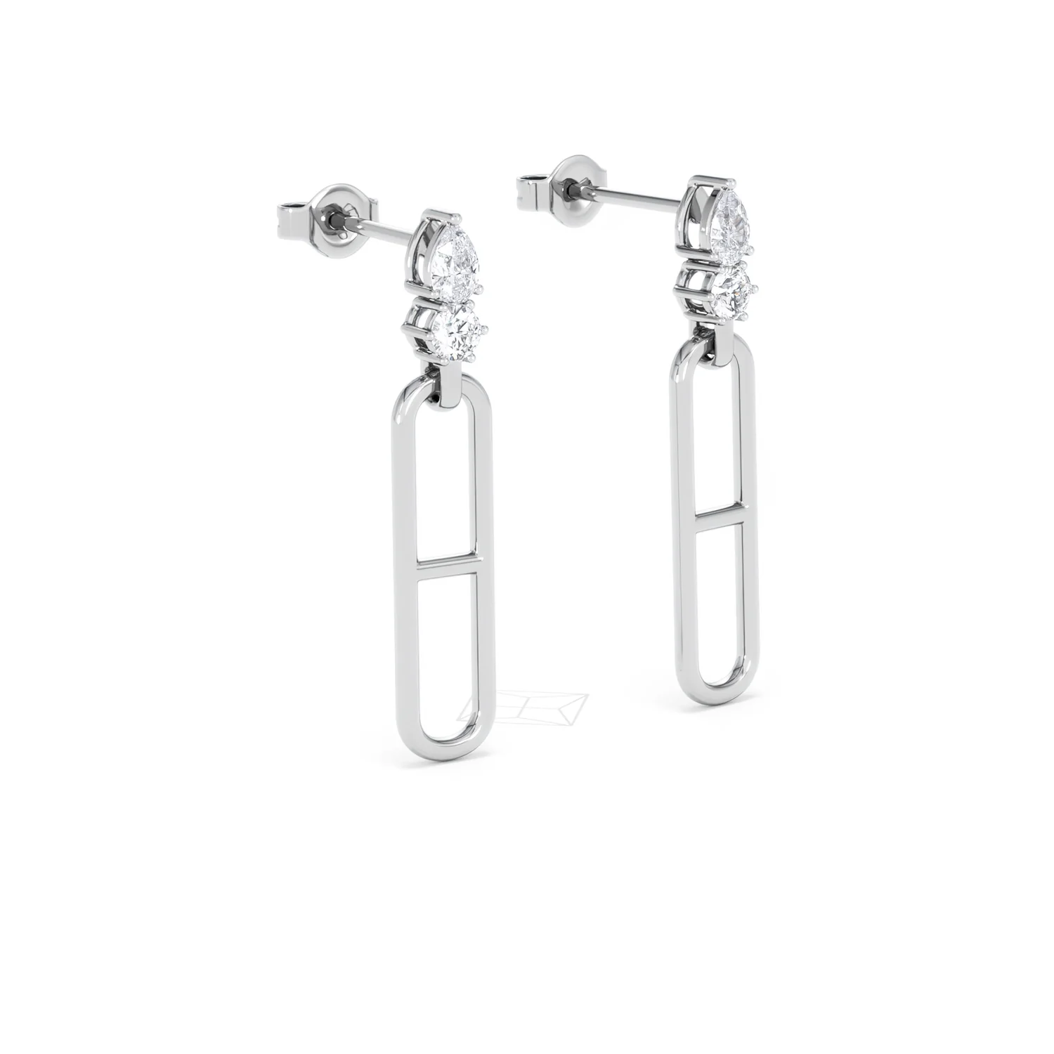 Paperclip 0.47ct Lab Diamond Drop Link Earrings in 18K White Gold - Image 17