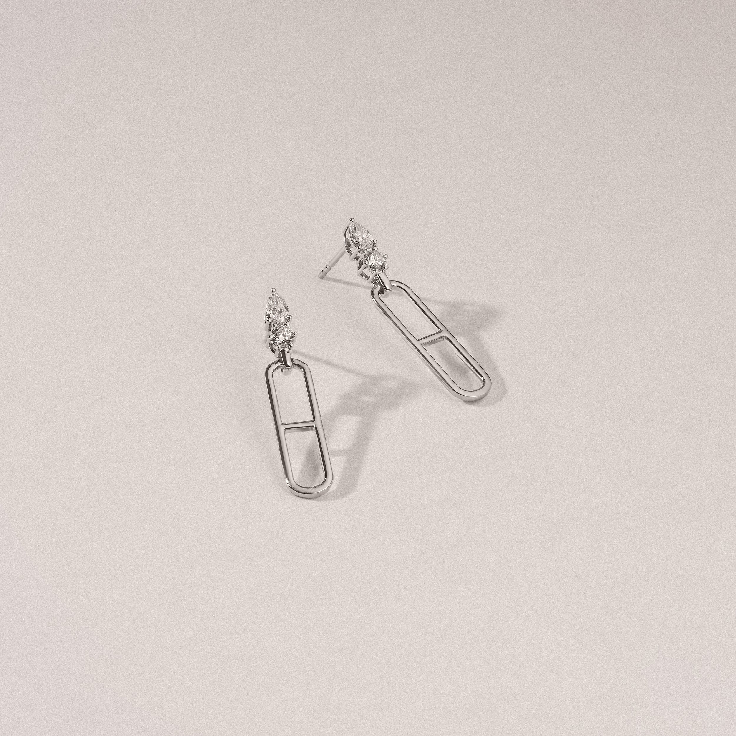 Paperclip 0.47ct Lab Diamond Drop Link Earrings in 18K White Gold - Image 8