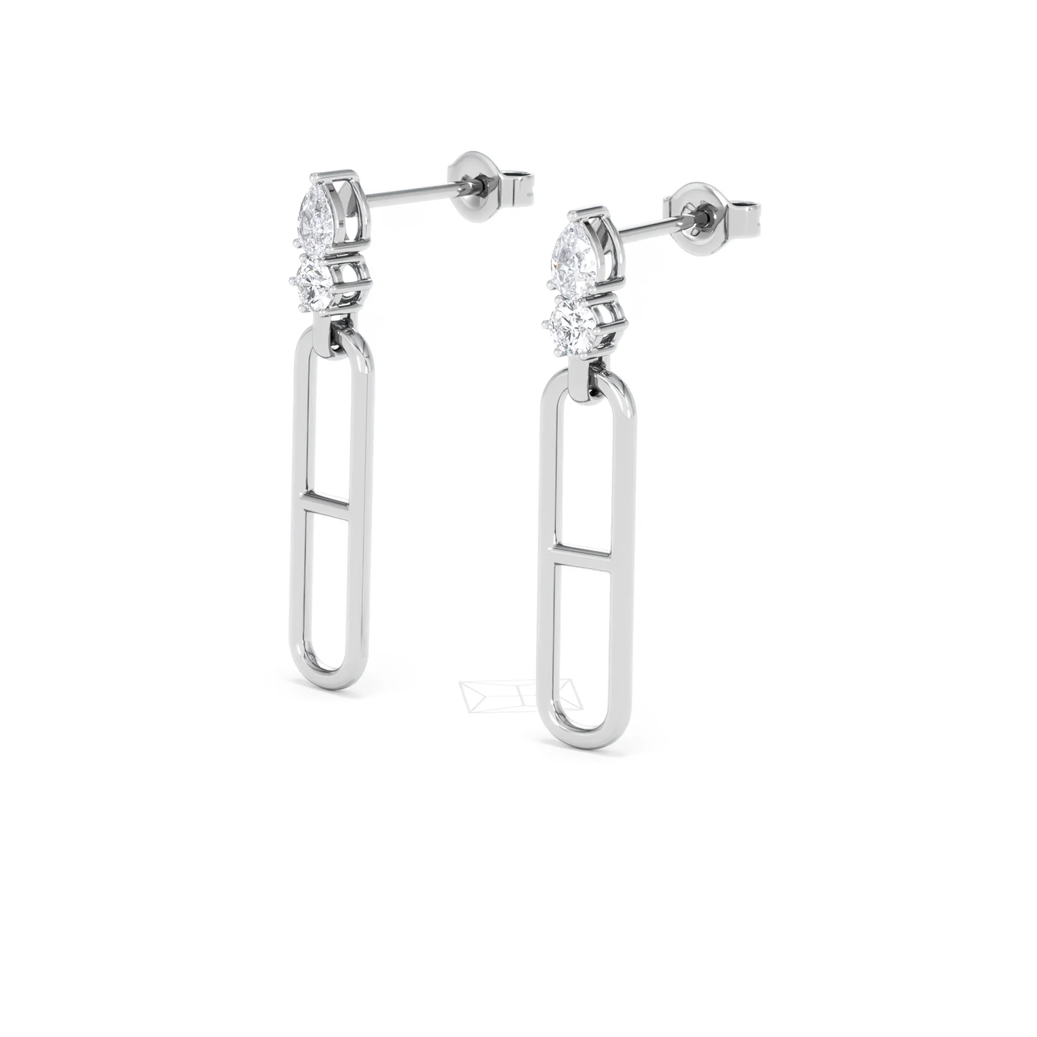Paperclip 0.47ct Lab Diamond Drop Link Earrings in 18K White Gold - Image 80