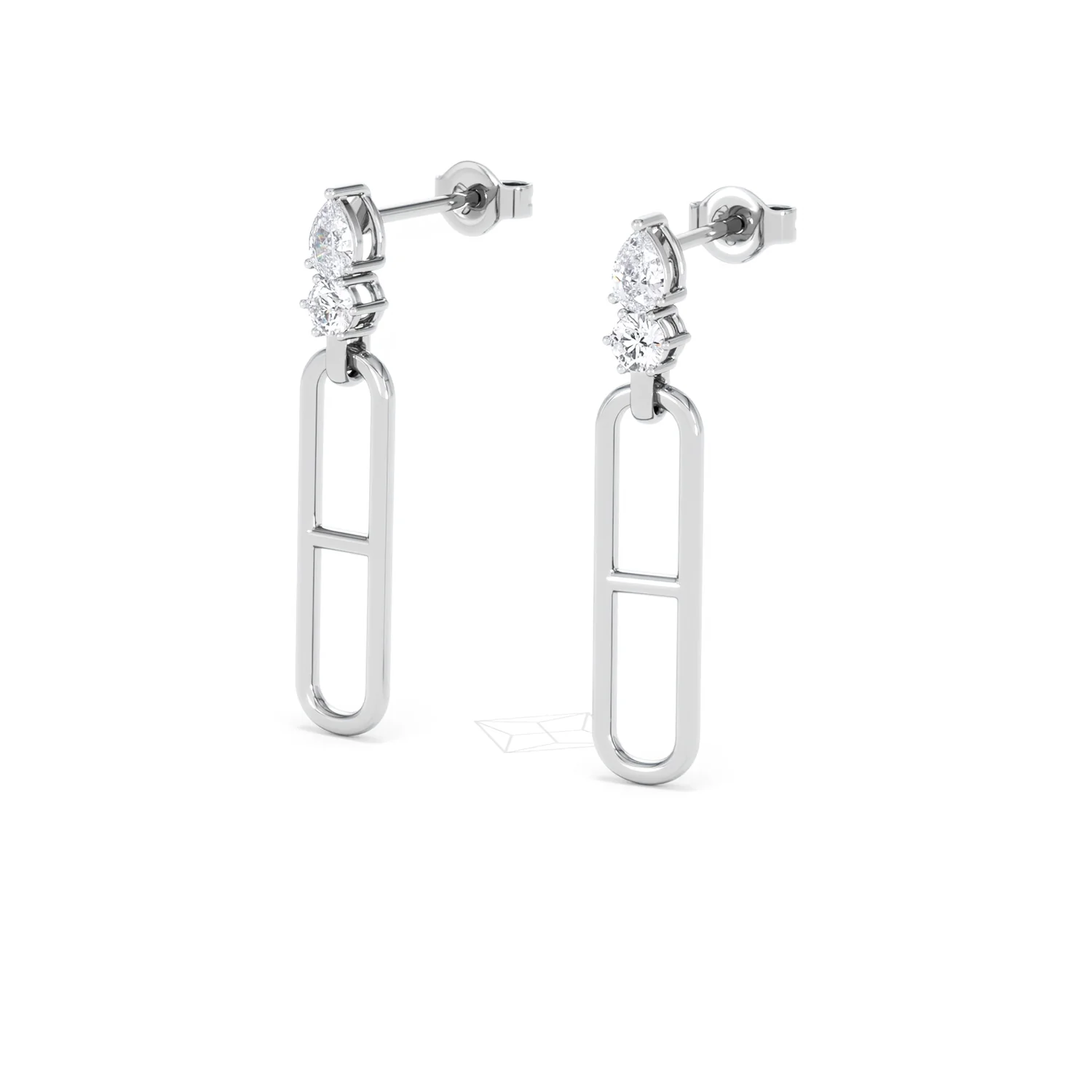 Paperclip 0.47ct Lab Diamond Drop Link Earrings in 18K White Gold - Image 82