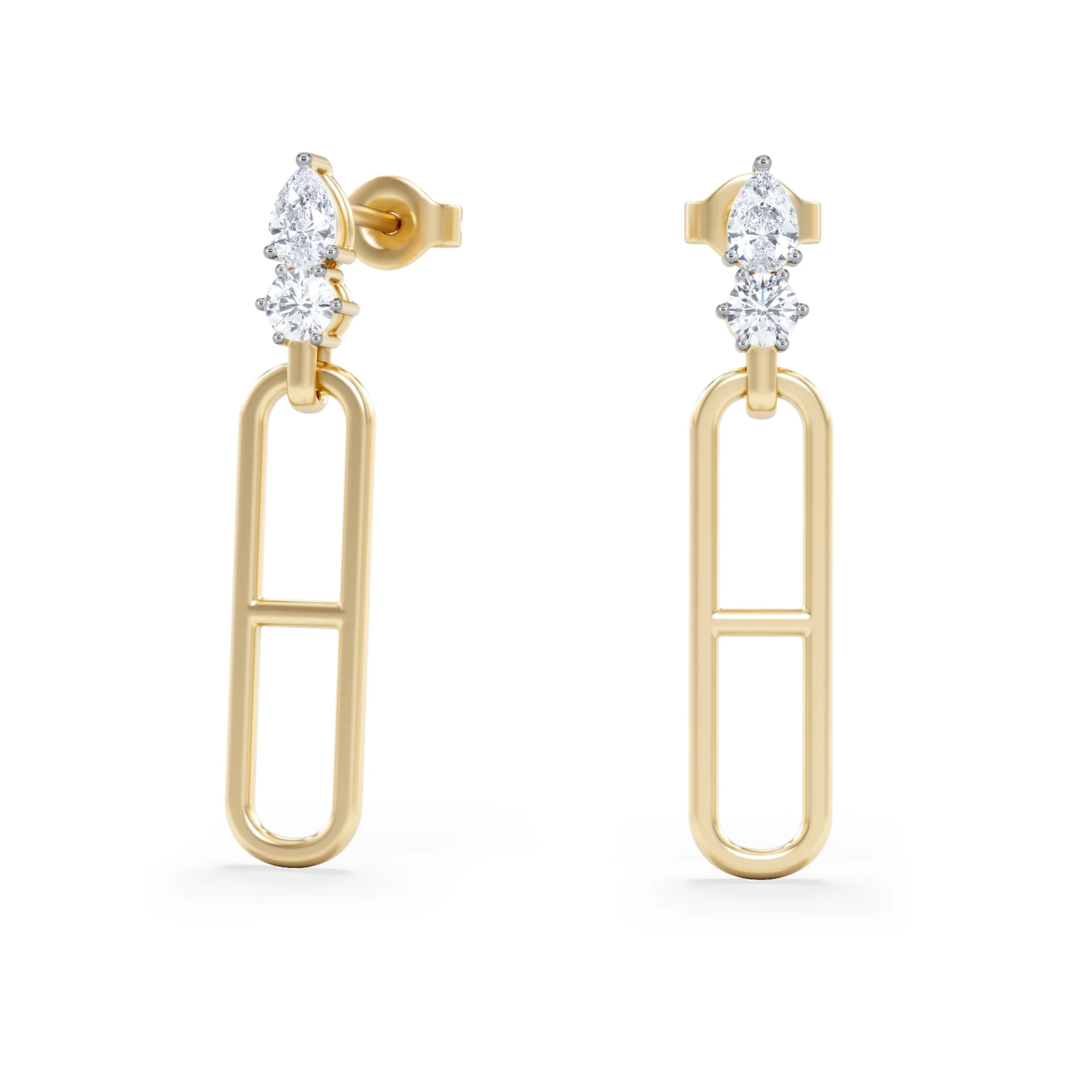 Paperclip 0.47ct Lab Diamond Drop Link Earrings in 18K Yellow Gold - Image 3