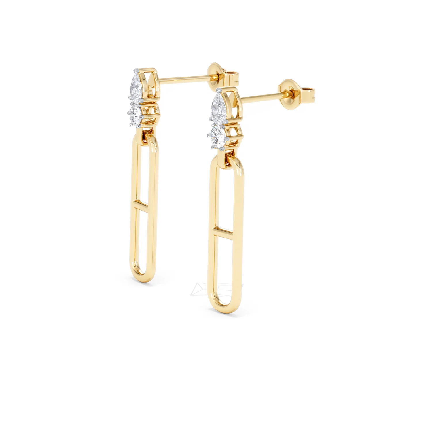 Paperclip 0.47ct Lab Diamond Drop Link Earrings in 18K Yellow Gold - Image 77