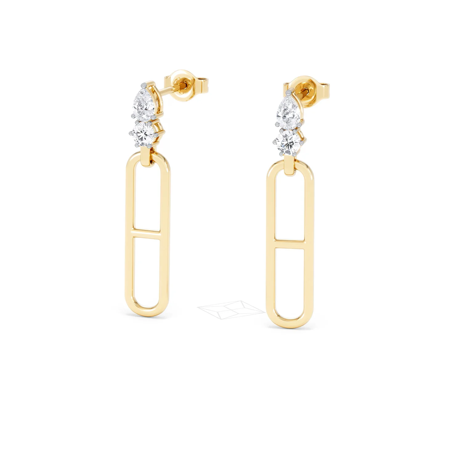 Paperclip 0.47ct Lab Diamond Drop Link Earrings in 18K Yellow Gold - Image 85