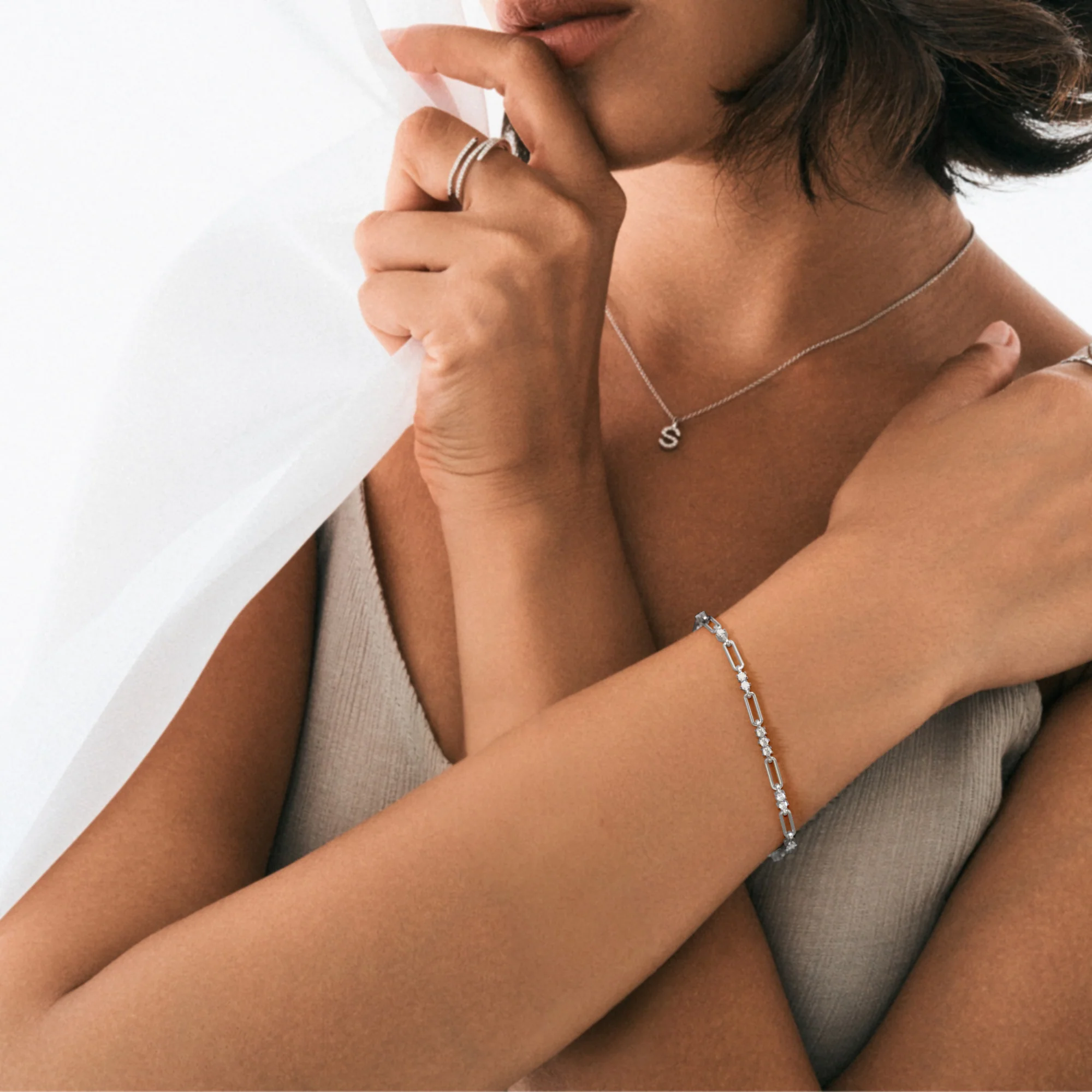 Paperclip 0.75ct Lab Diamond Link Bracelet in 18K White Gold - Image 4