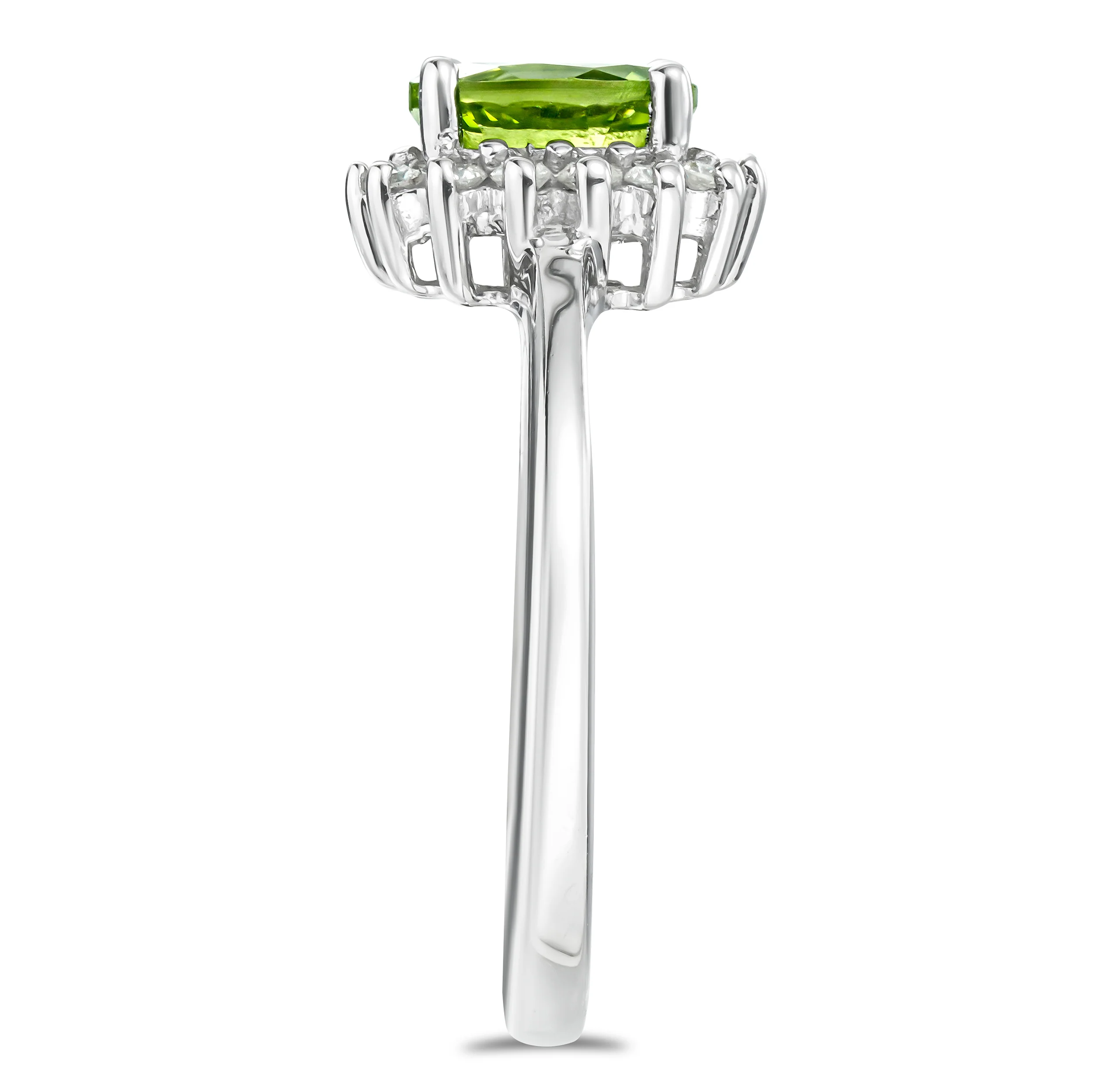 Peridot 7 x 5mm And Diamond 925 Sterling Silver Ring - Image 3