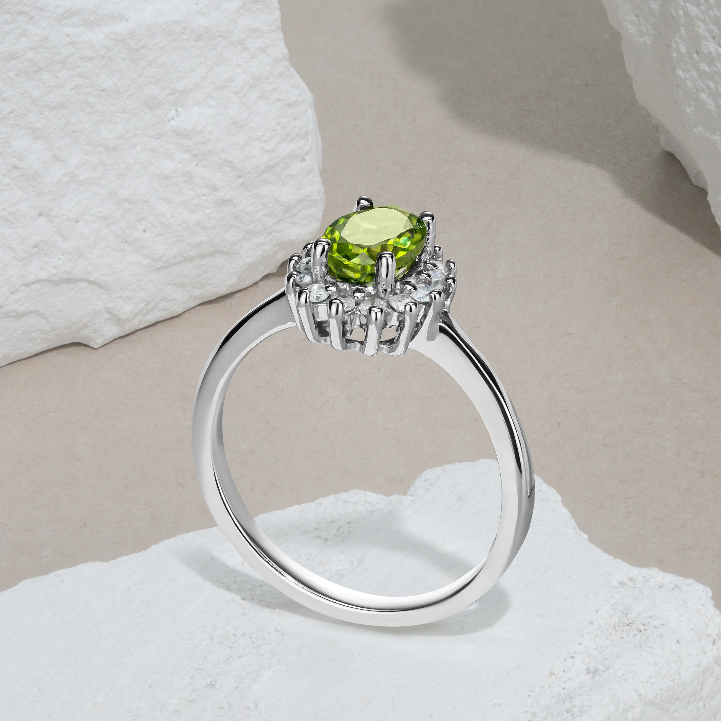 Peridot 7 x 5mm And Diamond 925 Sterling Silver Ring - Image 6
