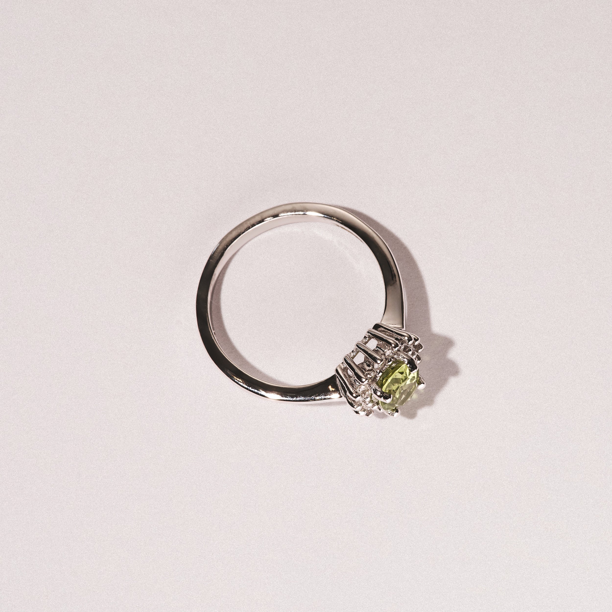 Peridot 7 x 5mm And Diamond 9K White Gold Ring - Image 3
