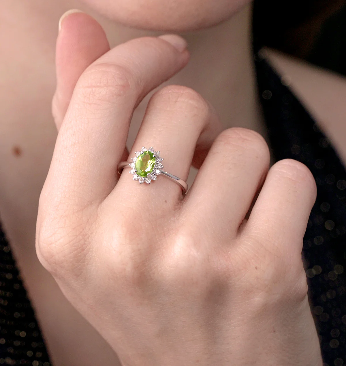 Peridot 7 x 5mm And Diamond 9K White Gold Ring - Image 4