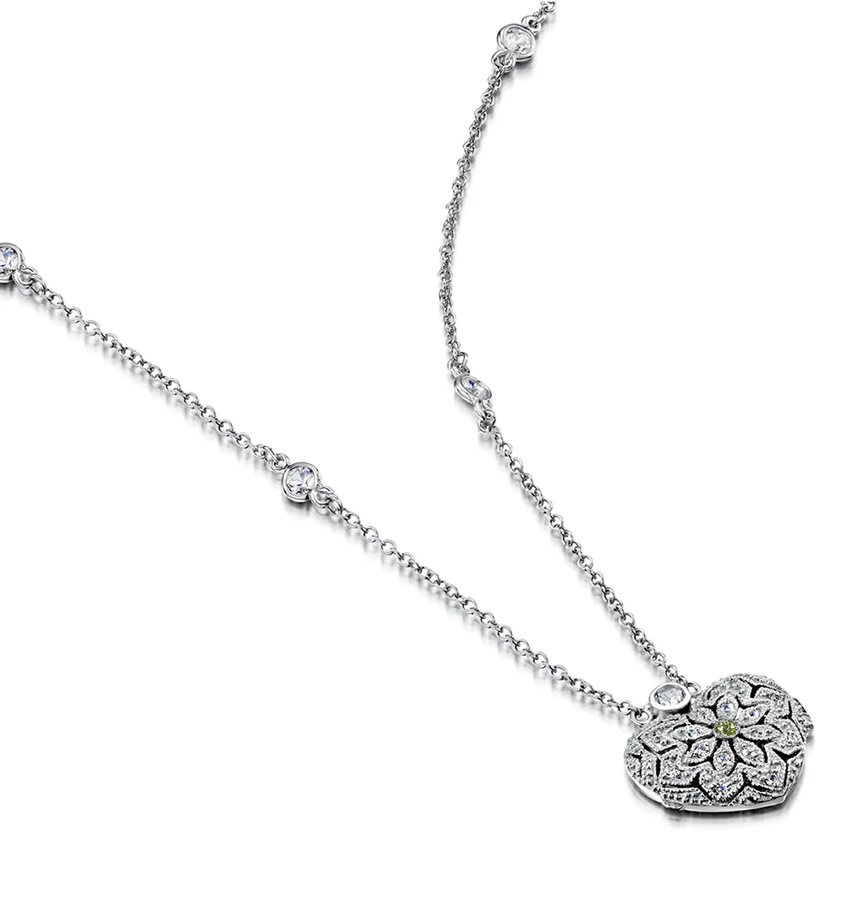 Peridot August Birthstone Vintage Locket Necklace With Topaz in Silver - Image 3