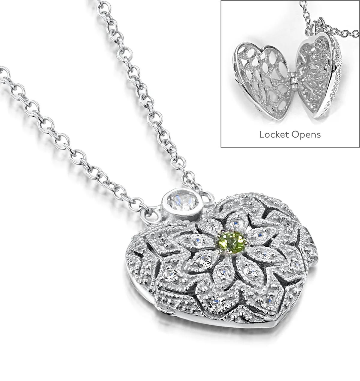 Peridot August Birthstone Vintage Locket Necklace With Topaz in Silver - Image 5