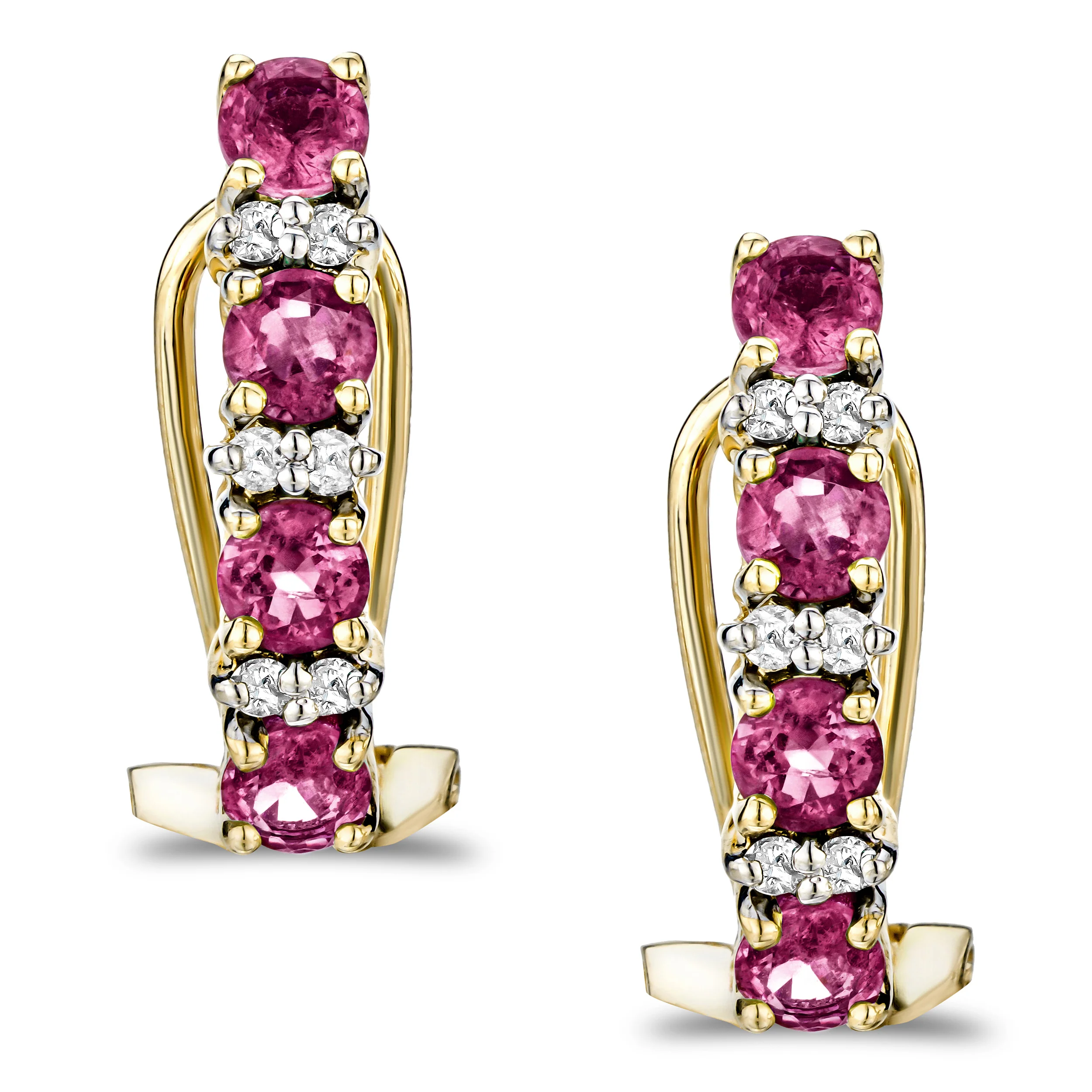Pink Sapphire 1.15CT And Diamond 9K Yellow Gold Earrings - Image 3