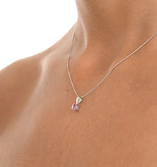 Pink Sapphire 5 X 4mm 9K White Gold Pendant Necklace - Image 3