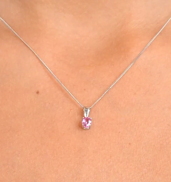 Pink Sapphire 5 X 4mm 9K White Gold Pendant Necklace - Image 4