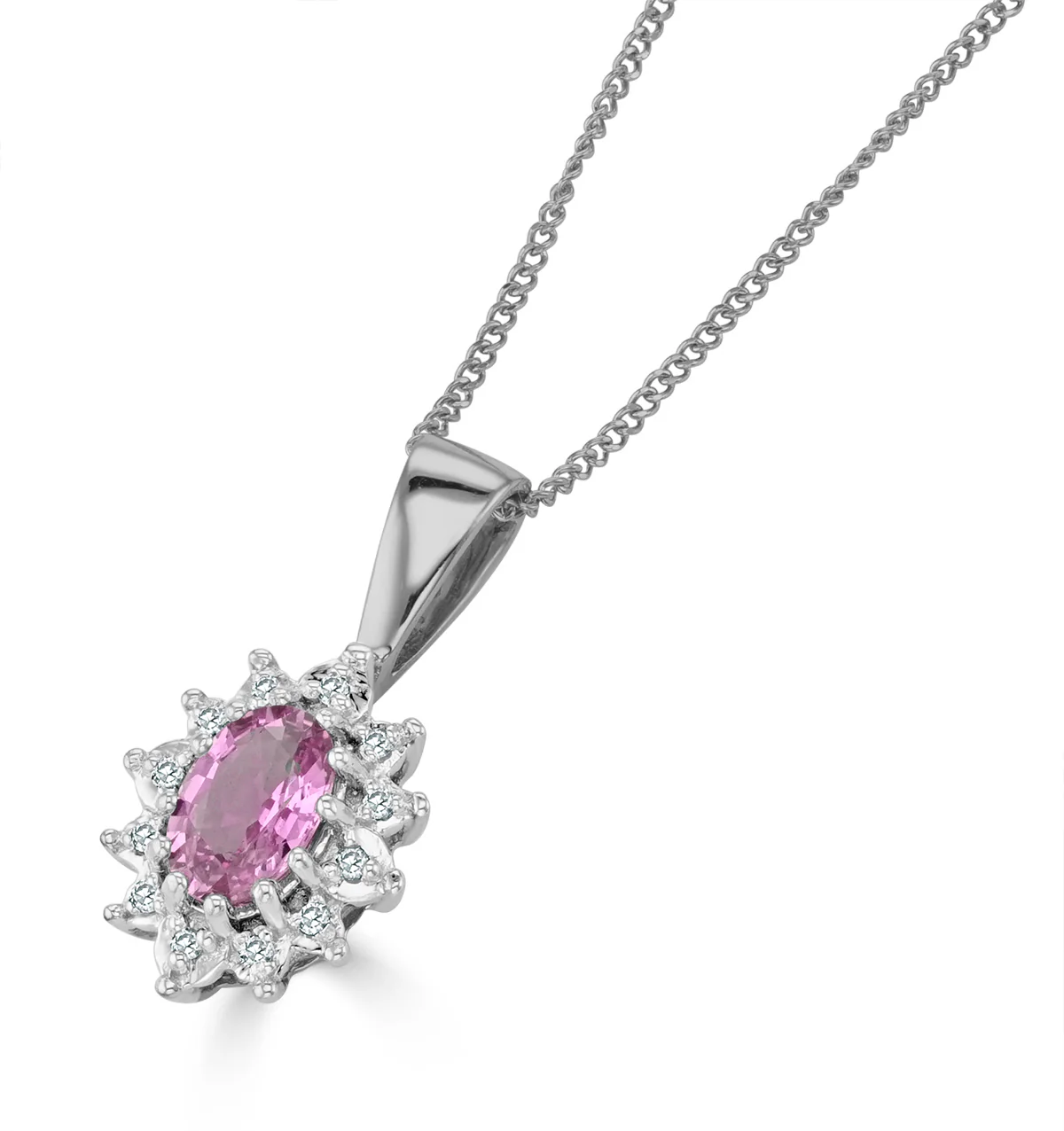 Pink Sapphire 6 X 4mm and Diamond 9K White Gold Pendant Necklace - Image 2