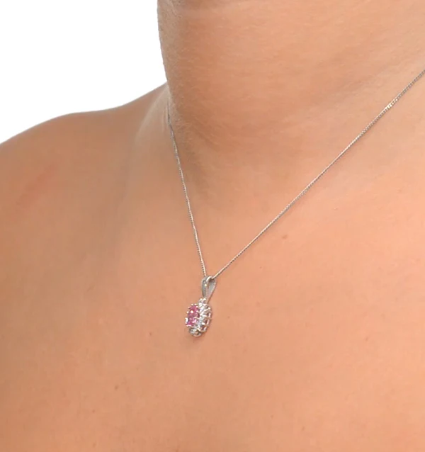 Pink Sapphire 6 X 4mm and Diamond 9K White Gold Pendant Necklace - Image 4