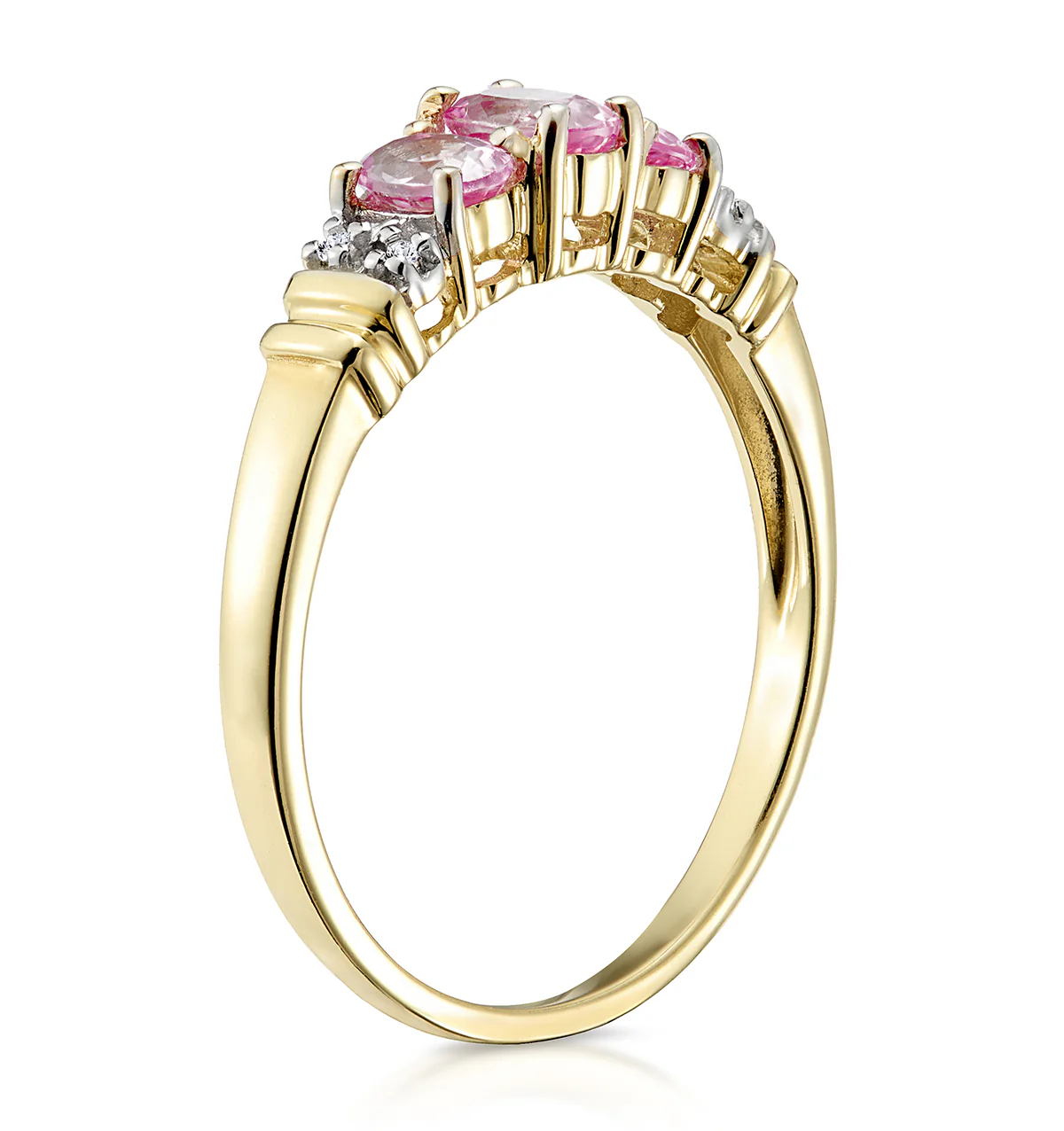 Pink Sapphire and 0.02ct Diamond Ring 9K Yellow Gold - Image 3
