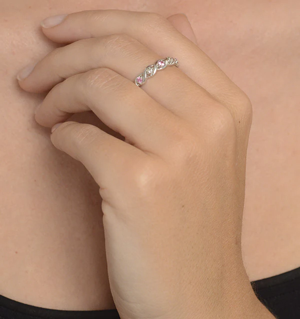 Pink Sapphire And 0.08CT Diamond Ring 9K White Gold - Image 3