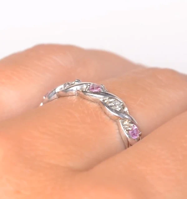 Pink Sapphire And 0.08CT Diamond Ring 9K White Gold - Image 4