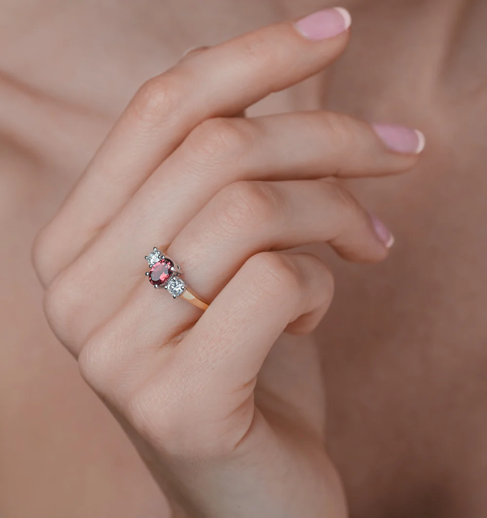 Pink Tourmaline 0.80CT and Diamond Ring in 18K Gold - FET23 - Image 4