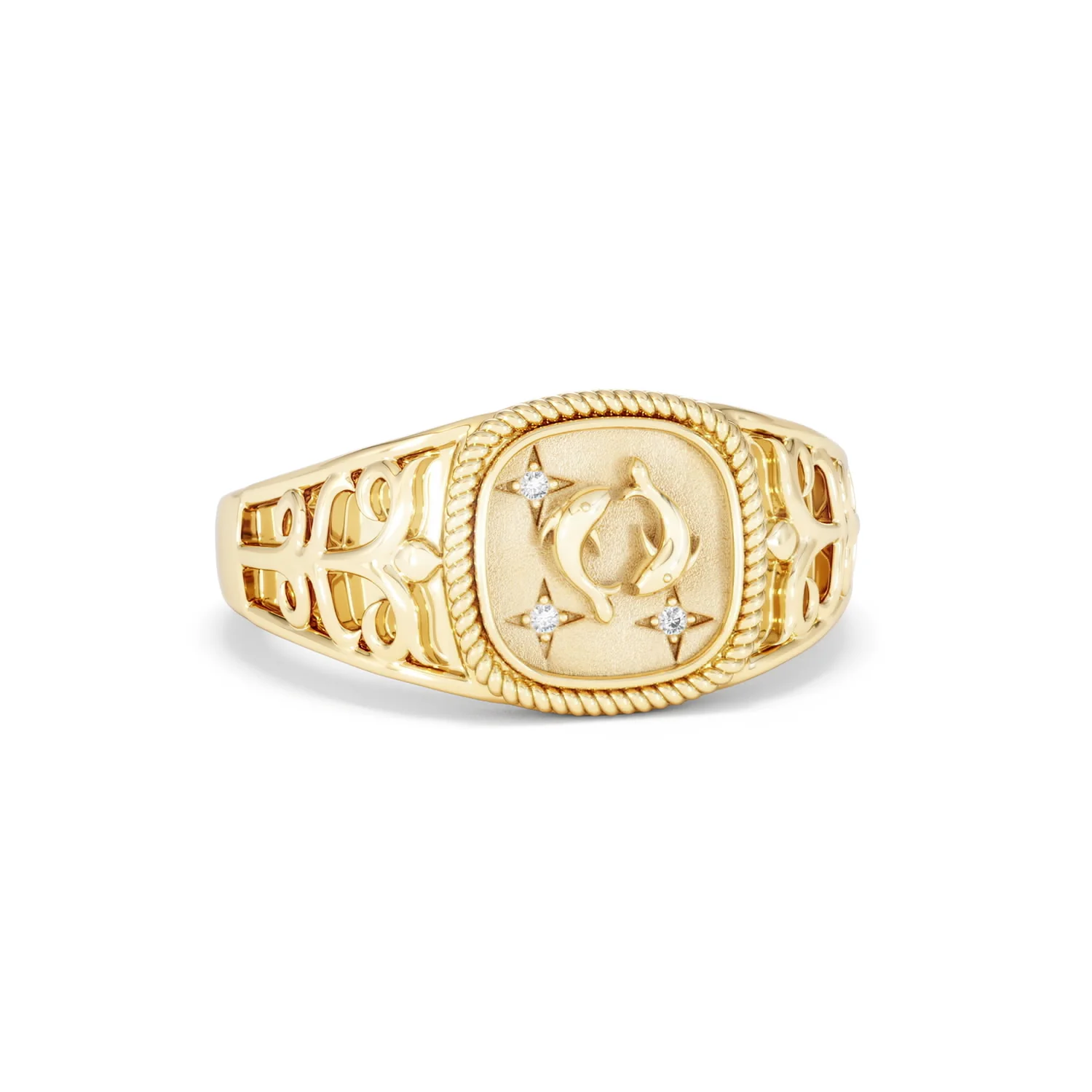 Pisces Zodiac 0.01ct Lab Diamond Signet Ring in 18K Gold Vermeil - Image 10
