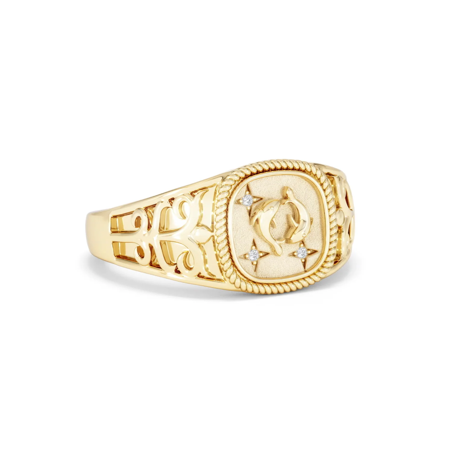 Pisces Zodiac 0.01ct Lab Diamond Signet Ring in 18K Gold Vermeil - Image 13