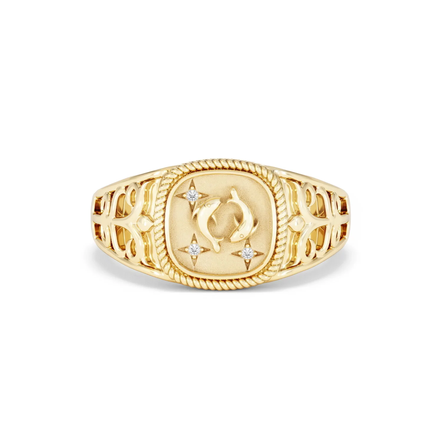 Pisces Zodiac 0.01ct Lab Diamond Signet Ring in 18K Gold Vermeil - Image 7