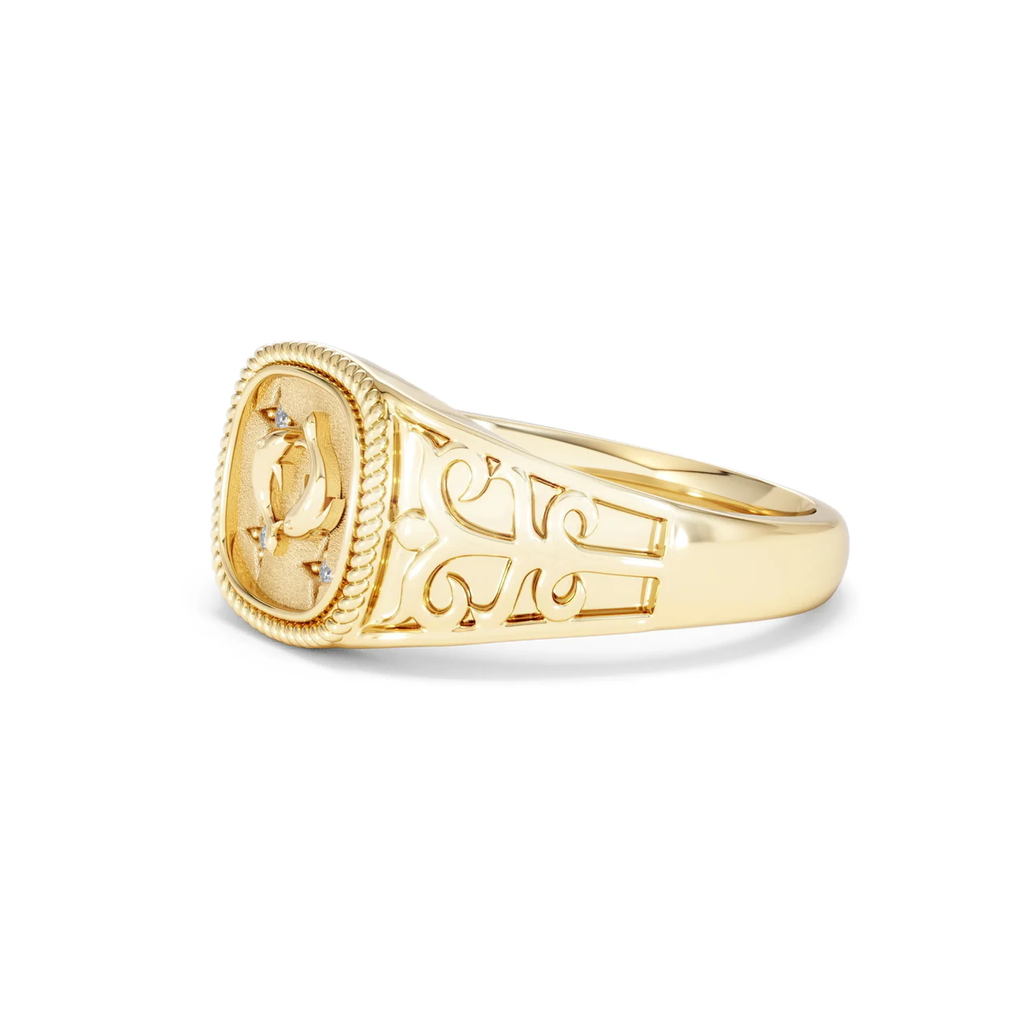Pisces Zodiac 0.01ct Lab Diamond Signet Ring in 18K Gold Vermeil - Image 74