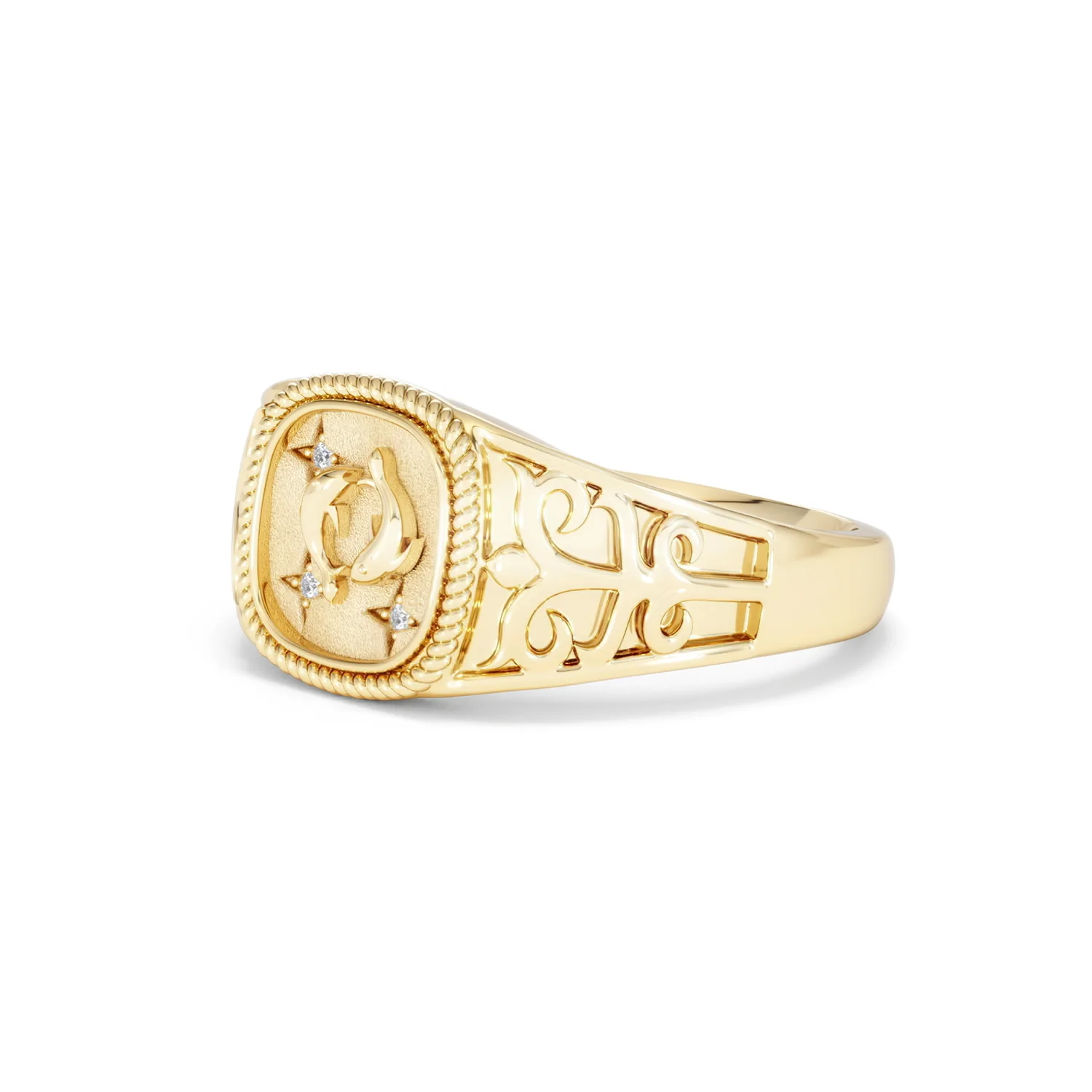 Pisces Zodiac 0.01ct Lab Diamond Signet Ring in 18K Gold Vermeil - Image 77