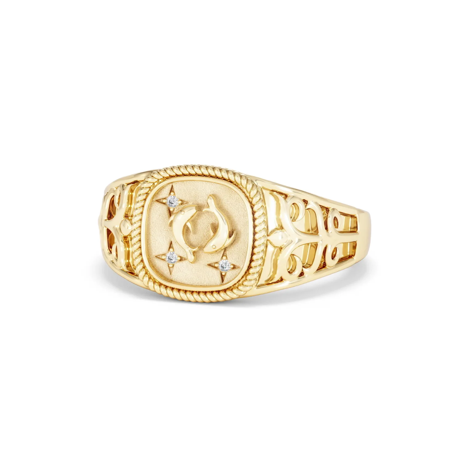 Pisces Zodiac 0.01ct Lab Diamond Signet Ring in 18K Gold Vermeil - Image 83