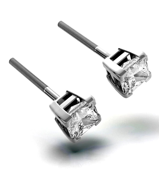 Platinum Princess Diamond Earrings - 1CT - G/VS - 4.8mm - Image 3