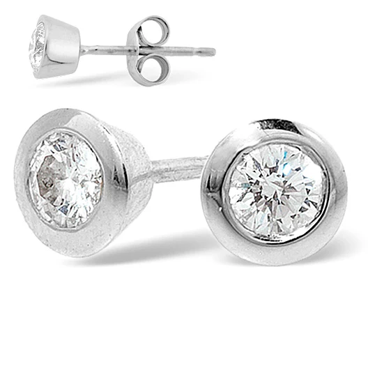 Platinum Rub-over Diamond Stud Earrings - 1CT - G/VS - 7mm