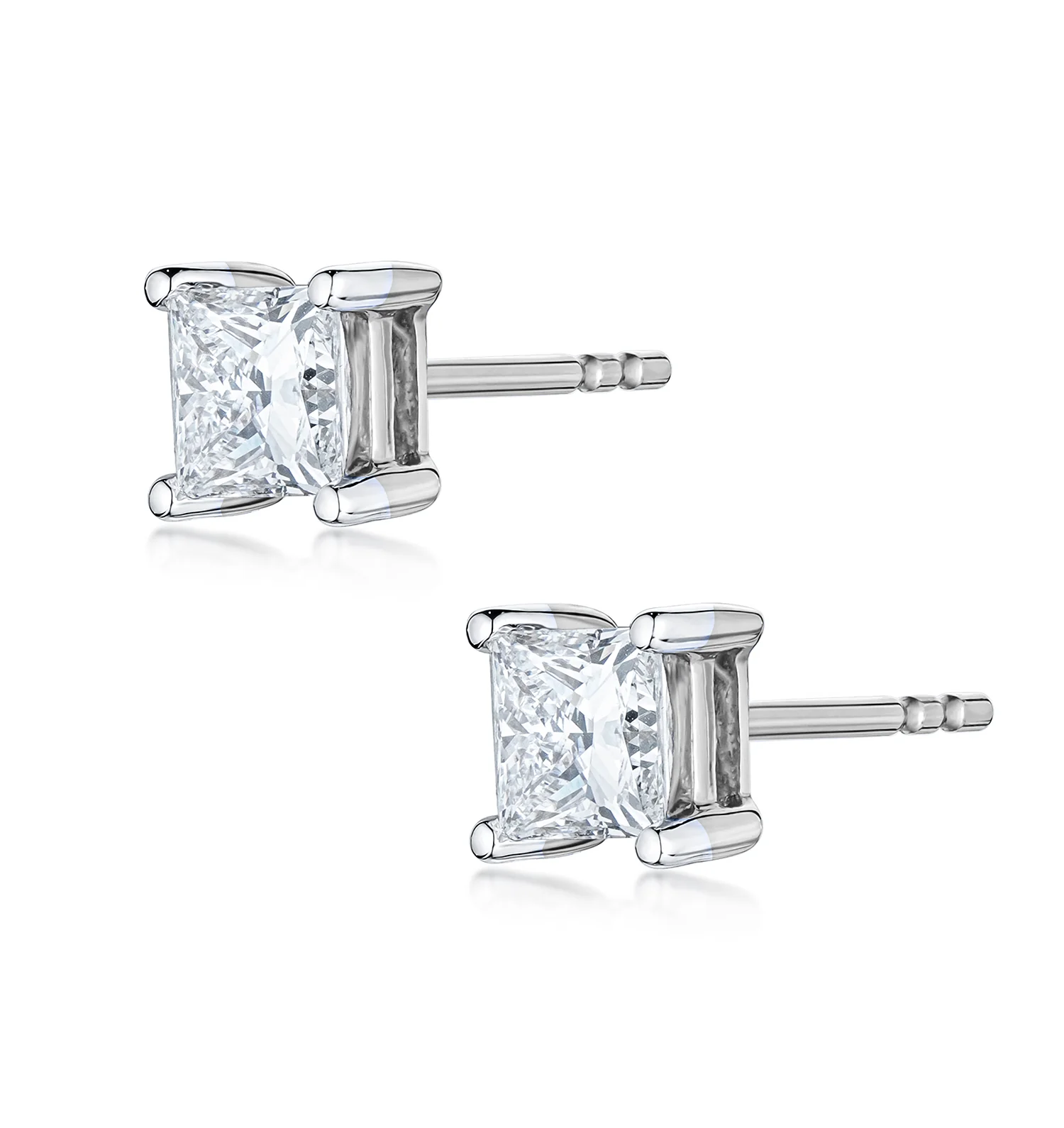 Princess Cut 1ct Lab Diamond Studs Earrings in 9K White Gold - Image 3