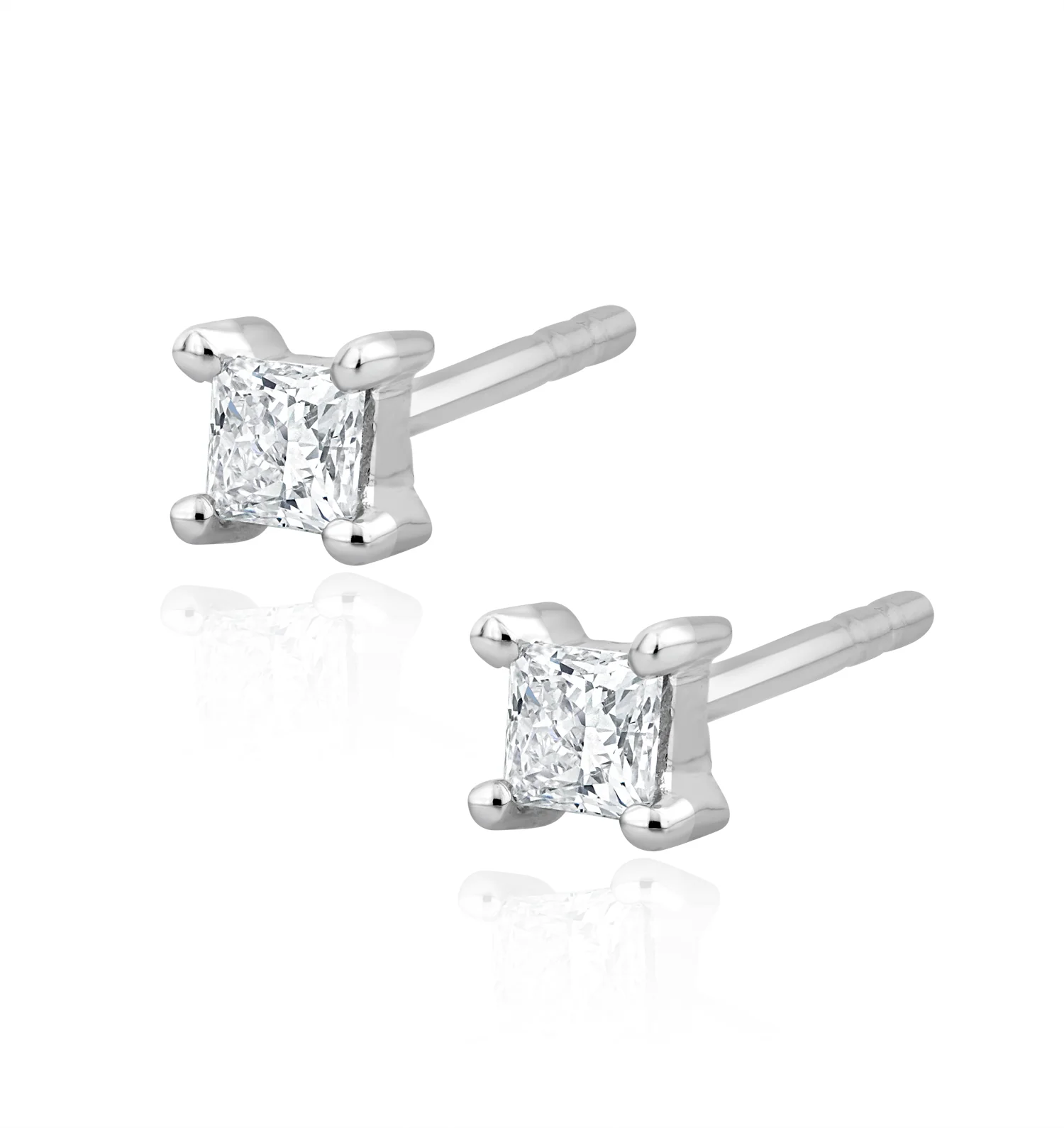 Princess Cut Lab Diamond Studs Earrings 0.20ct in 9K White Gold - Image 3