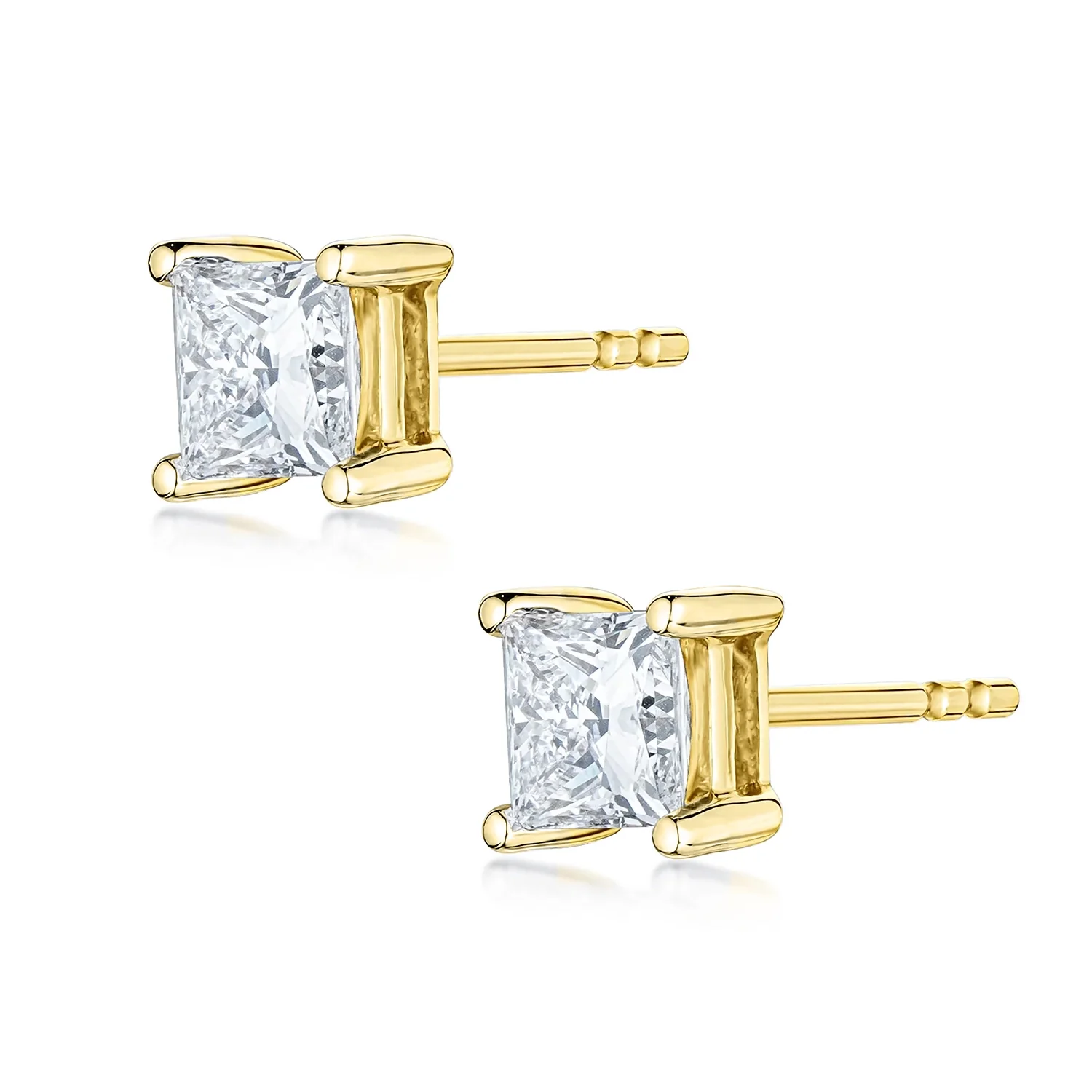 Princess Cut Lab Diamond Studs Earrings 0.50ct in 9K Yellow Gold - Image 3