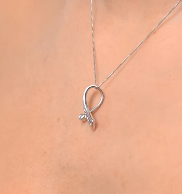 Ruby 0.33CT And Diamond 9K White Gold Ribbon Pendant Necklace - Image 4