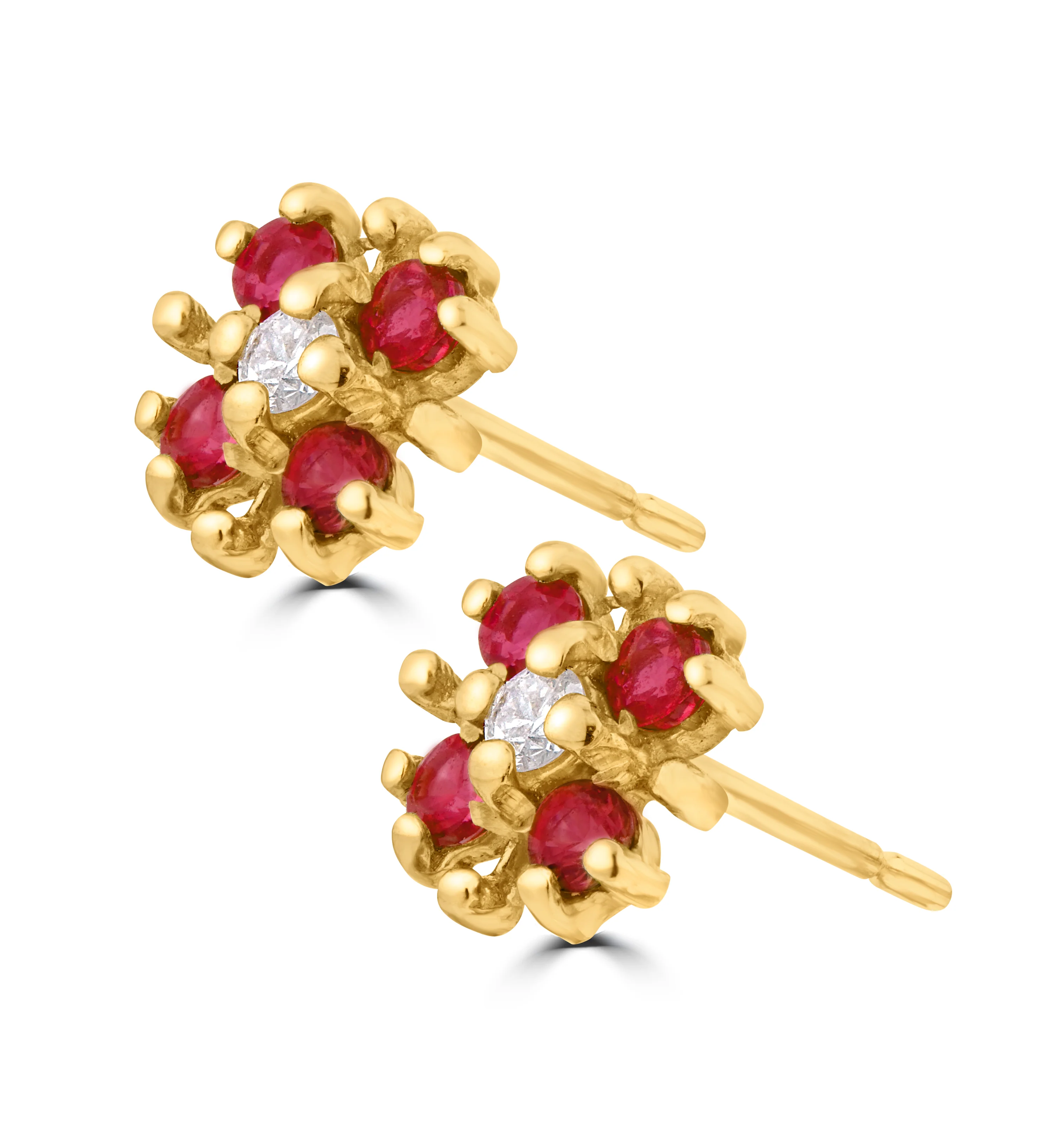 Ruby 0.40CT And Diamond 9K Yellow Gold Earrings - Image 3