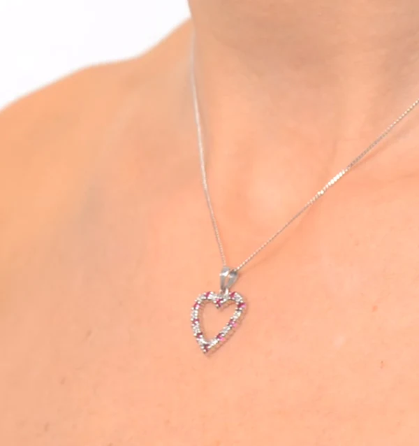 Ruby 0.68CT And Diamond 9K White Gold Heart Pendant Necklace - Image 3