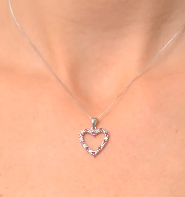 Ruby 0.68CT And Diamond 9K White Gold Heart Pendant Necklace - Image 4