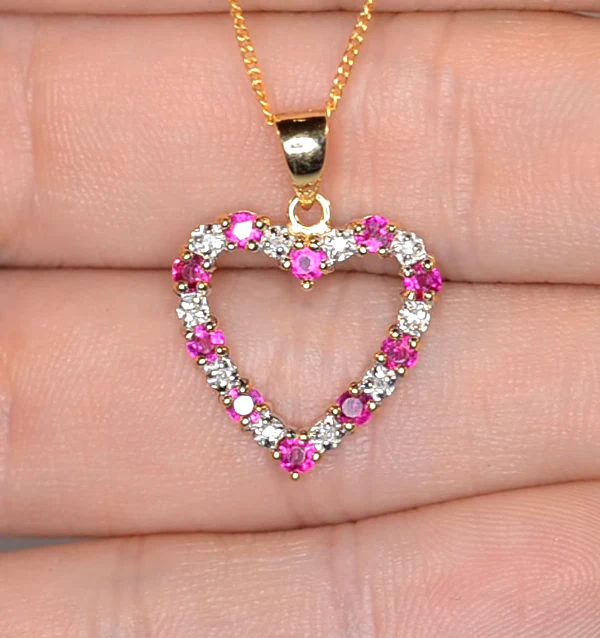 Ruby 0.68CT And Diamond 9K Yellow Gold Heart Pendant Necklace - Image 2