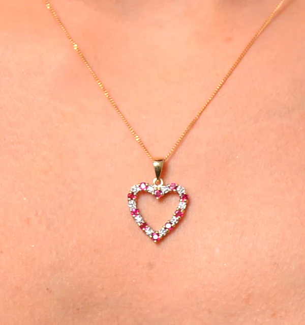 Ruby 0.68CT And Diamond 9K Yellow Gold Heart Pendant Necklace - Image 4