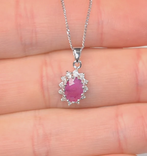 Ruby 1.00CT And Diamond 9K White Gold Pendant Necklace - Image 2